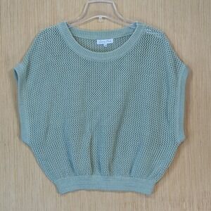 Emory Park Open Knit Sweater Vest Womens Large Sage Green Oversized Layering